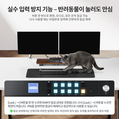 HDMI 2.1 및 DP 1.4 듀얼 8K60Hz KVM 스위치 (8대의 PC 및 2대의 모니터용), ADI 칩, EDID, VRR, FVA, ALLM 및 Dynamic HDR 탑재