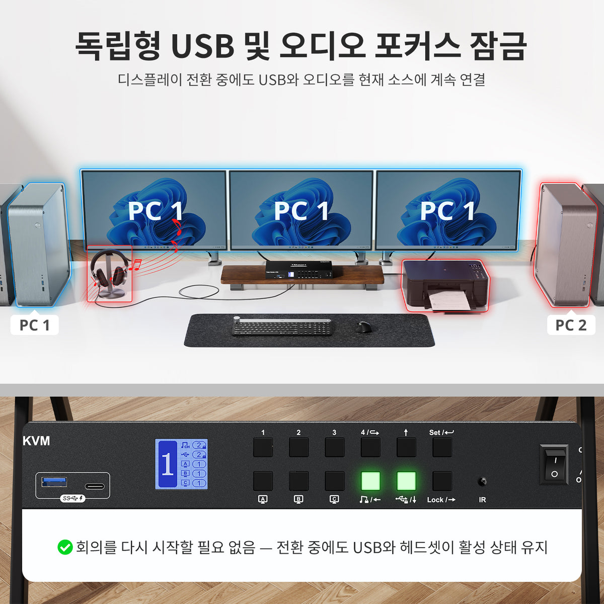 TESmart 4포트 4:3 트리플 모니터 HDMI KVM 스위치 – HDMI 4K60Hz, USB 3.0 허브, 헤드셋 및 오디오 지원 | TESmart Korea