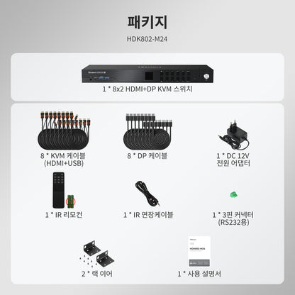 HDMI 2.1 및 DP 1.4 듀얼 8K60Hz KVM 스위치 (8대의 PC 및 2대의 모니터용), ADI 칩, EDID, VRR, FVA, ALLM 및 Dynamic HDR 탑재