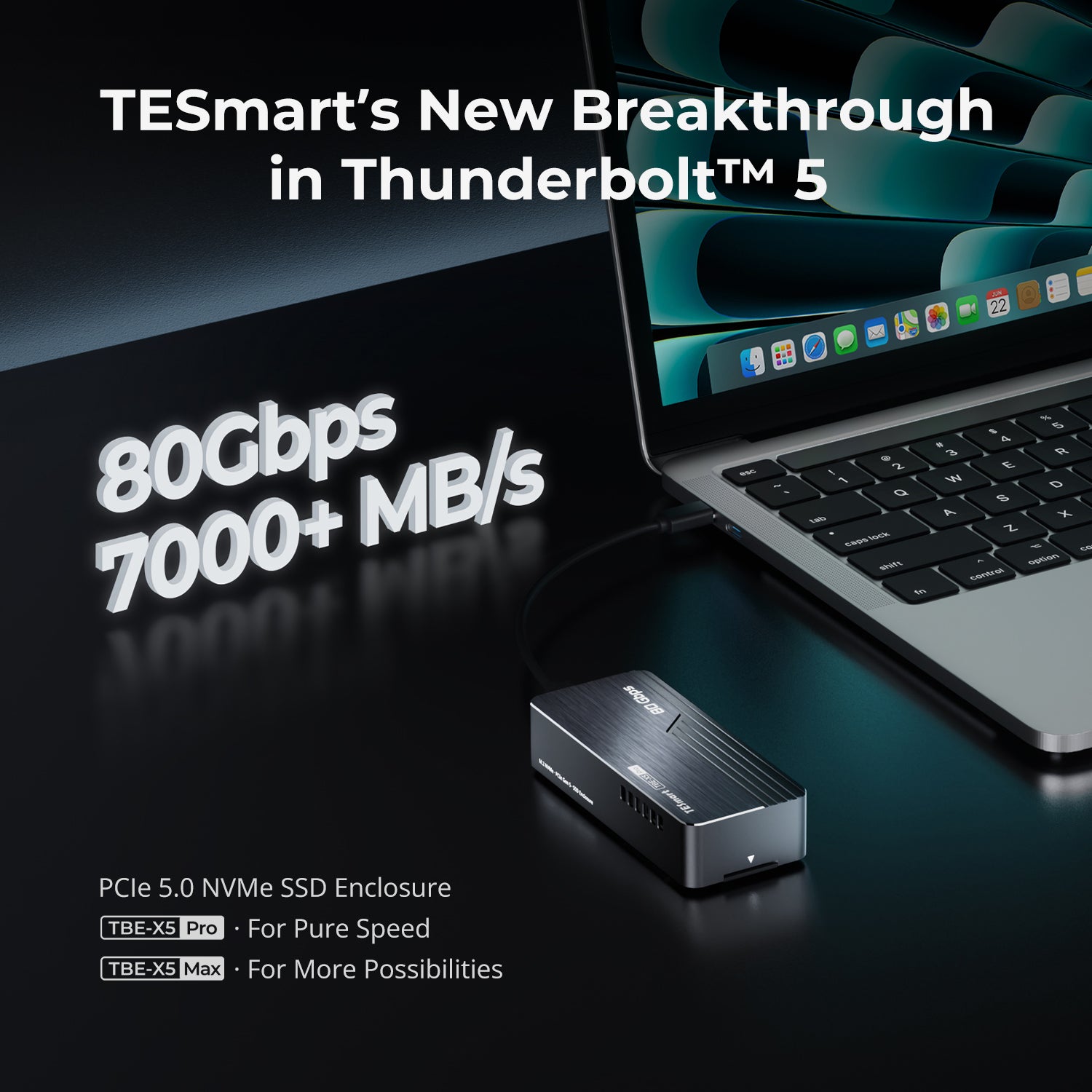 TBE-X5Pro USB4 80 Gbps PCIe 5.0 NVMe SSD 인클로저 · Thunderbolt 5/4/3 호환 · 최대 7000 MB/s
