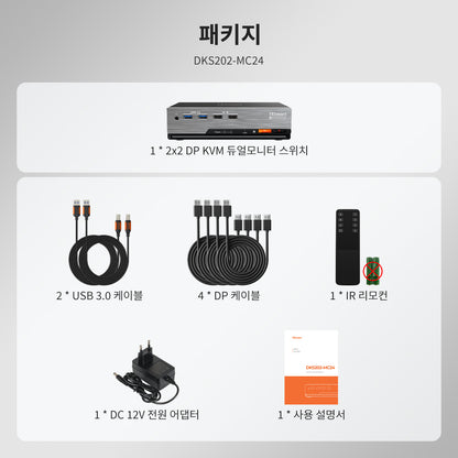 2×2 DP 1.4 KVM (멀티 PC 제어 지원) | 듀얼 8K60/4K144, EDID