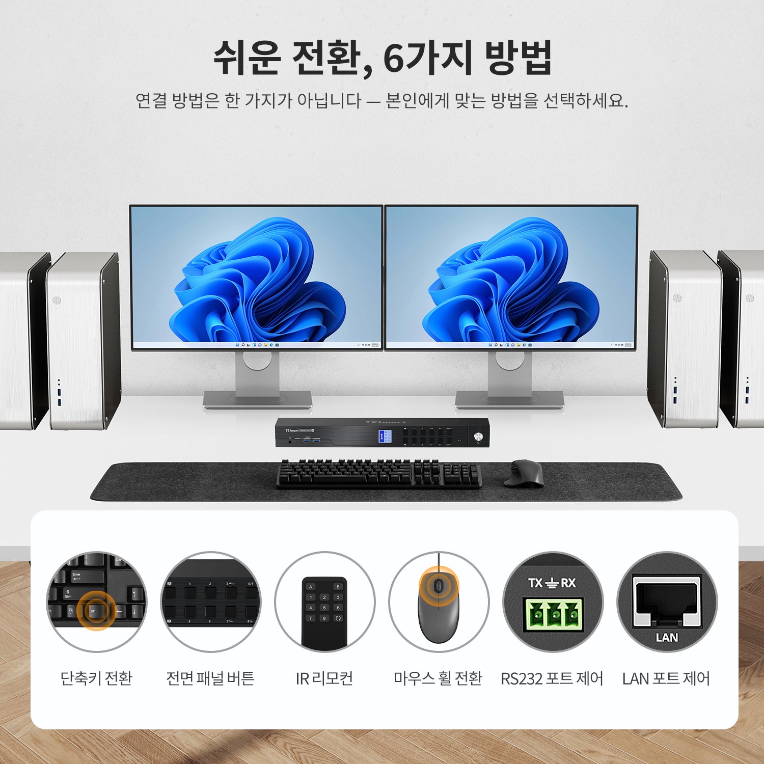 HDMI 2.1 및 DP 1.4 듀얼 8K60Hz KVM 스위치 (8대의 PC 및 2대의 모니터용), ADI 칩, EDID, VRR, FVA, ALLM 및 Dynamic HDR 탑재