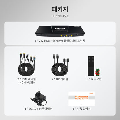 TESmart 2포트 2:2 듀얼 모니터 HDMI+DP KVM 스위치 키트 –  4K60Hz, USB 3.0 도킹 스테이션 지원 | TESmart Korea