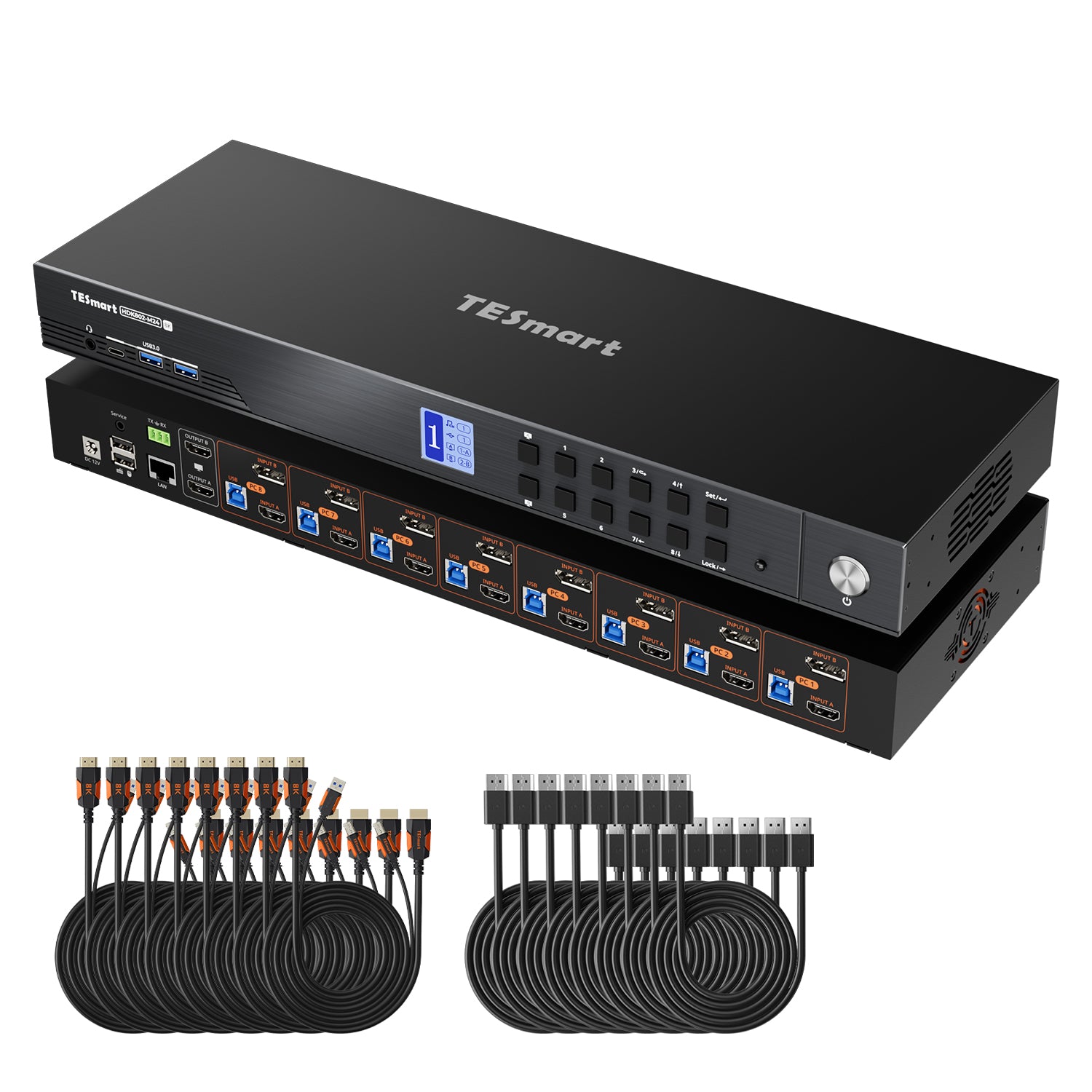 HDMI 2.1 및 DP 1.4 듀얼 8K60Hz KVM 스위치 (8대의 PC 및 2대의 모니터용), ADI 칩, EDID, VRR, FVA, ALLM 및 Dynamic HDR 탑재