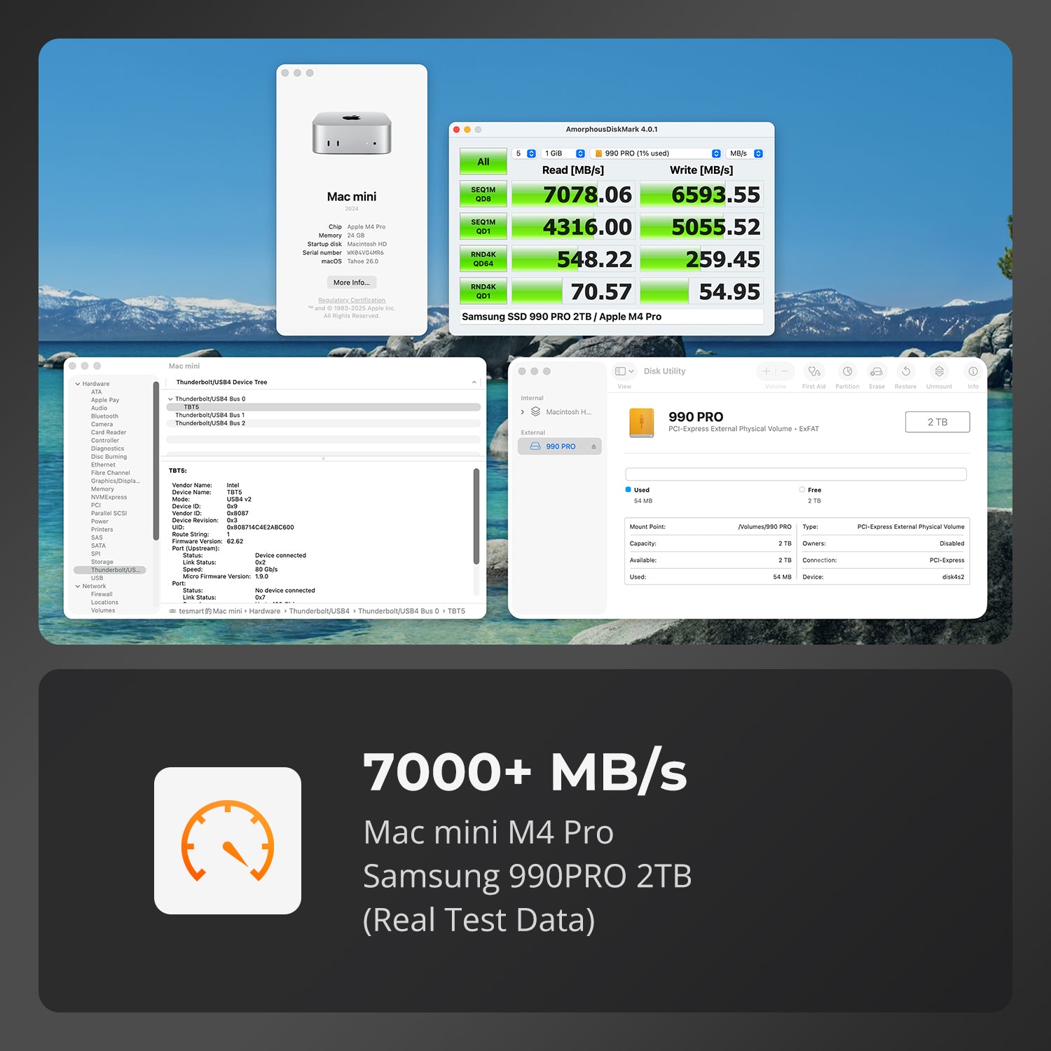 TBE-X5Pro USB4 80 Gbps PCIe 5.0 NVMe SSD 인클로저 · Thunderbolt 5/4/3 호환 · 최대 7000 MB/s