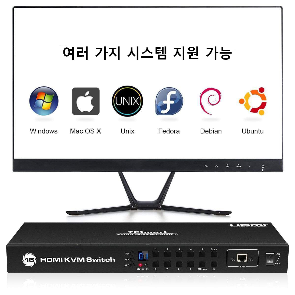 TESmart 16포트 16:1 HDMI KVM 스위치 – 4K30Hz , RS232/LAN 포트 지원 | TESmart Korea