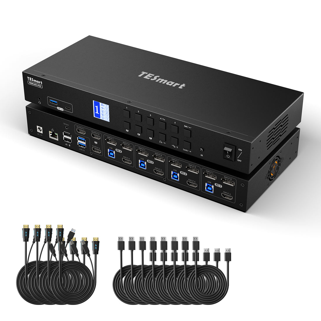 HDMI 2.0 &amp; DP 1.2 트리플 모니터 KVM 스위치 4K60Hz with USB 3.0 허브, 헤드셋, 오디오&amp;마이크