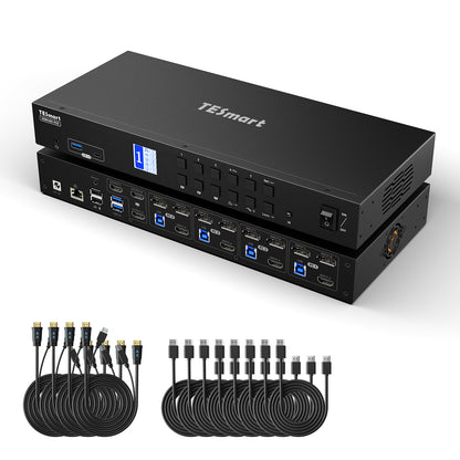 HDMI 2.0 &amp; DP 1.2 트리플 모니터 KVM 스위치 4K60Hz with USB 3.0 허브, 헤드셋, 오디오&amp;마이크