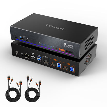 8K60Hz HDMI 2.1 2x1 KVM 스위치 프로 허브, 2대의 PC용, EDID 에뮬레이션, 기가비트 LAN, 듀얼 충전 및 USB 3.2 Gen 1 지원