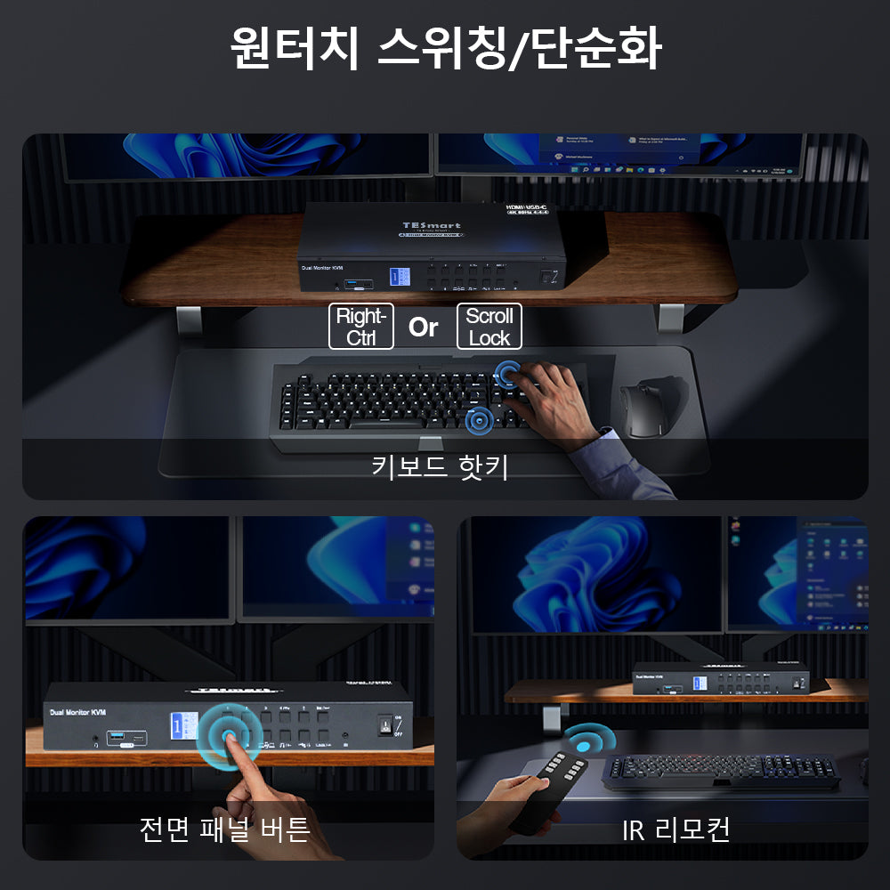 TESmart 4포트 4:2 듀얼 모니터 USB-C KVM 도킹 스테이션 키트 – 4K60Hz, MST 지원 | TESmart Korea