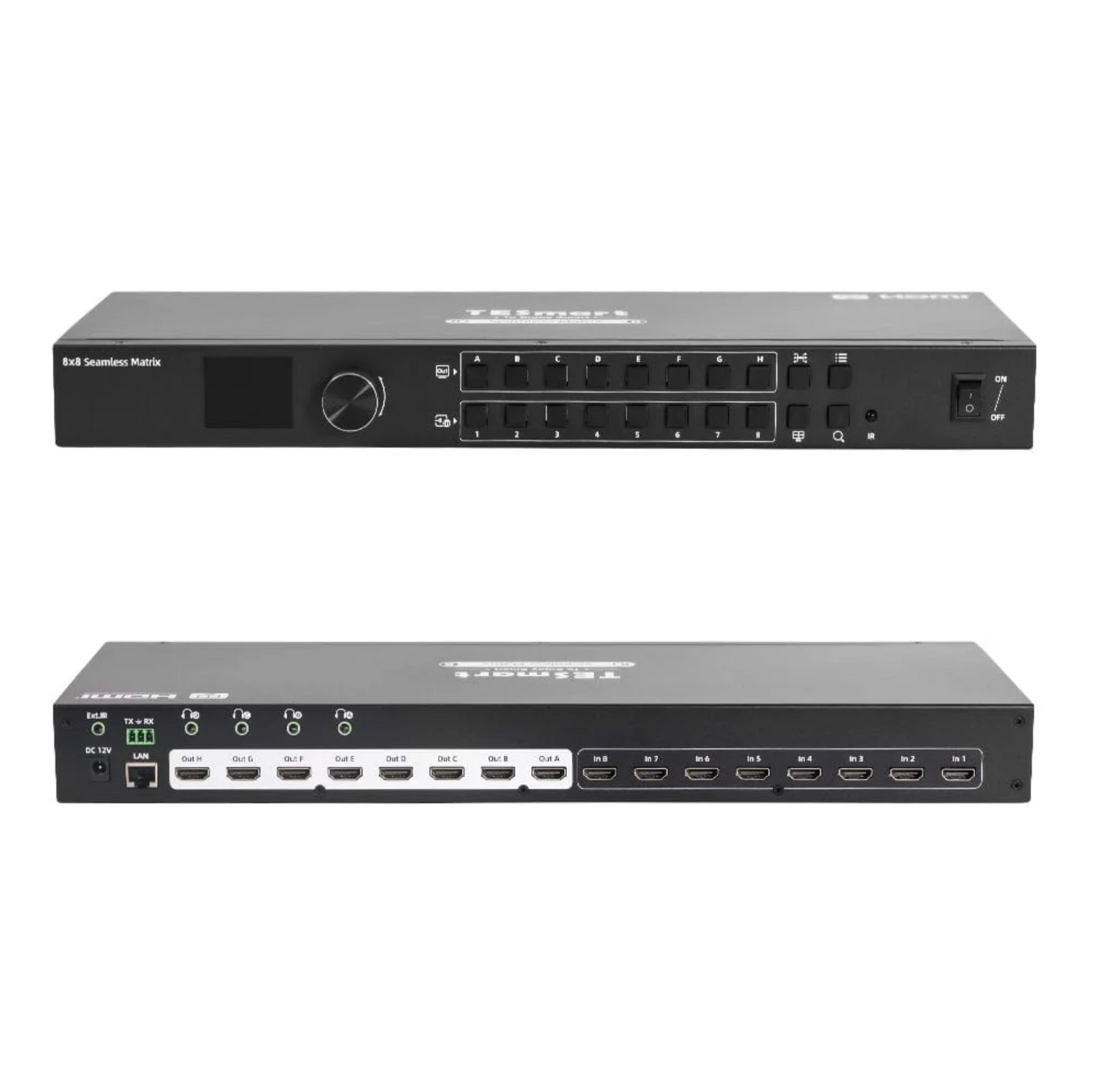 HMA808-ES23 8:8 HDMI 심리스 매트릭스 스위치 1920x1080@60Hz 쿼드 뷰(LCD 포함), 오디오 분할 및 미리보기 모드 사용 가능