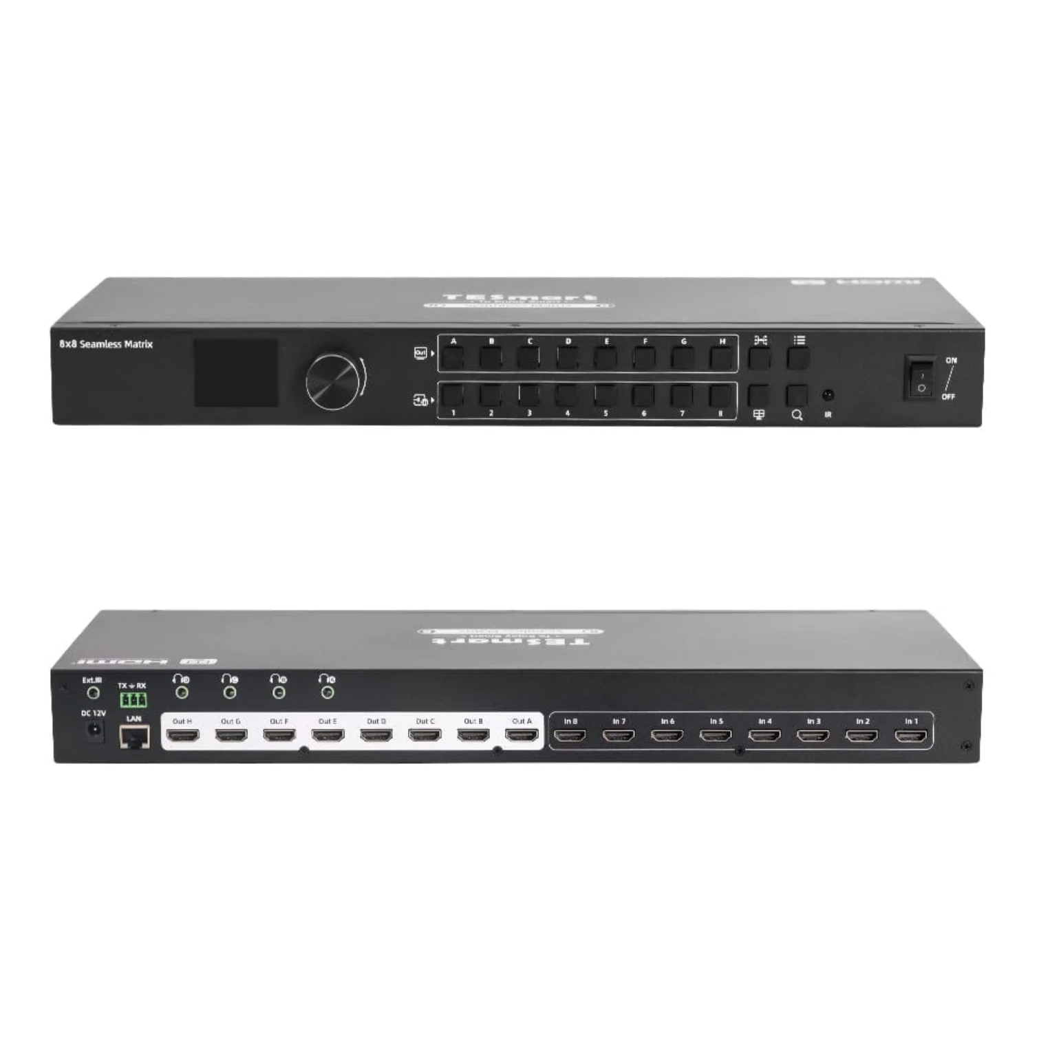 HMA808-ES23 8:8 HDMI 심리스 매트릭스 스위치 1920x1080@60Hz 쿼드 뷰(LCD 포함), 오디오 분할 및 미리보기 모드 사용 가능