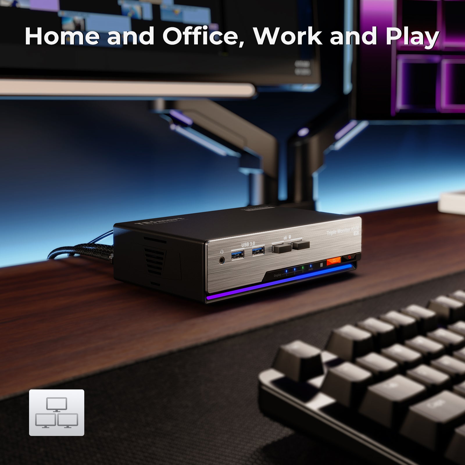 DKS203-M24 DP 1.4 트리플 8K@60Hz KVM 스위치 게이밍 독 2대용 3대 모니터, EDID & G-Sync FreeSync 포함