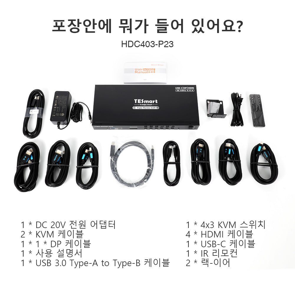 TESmart 4포트 4:3 트리플 모니터 MST KVM 도킹 스테이션 키트 – 4K60Hz, 4xUSB3.0포트 포함,LAN 포트 및 EDID 지원 | TESmart Korea