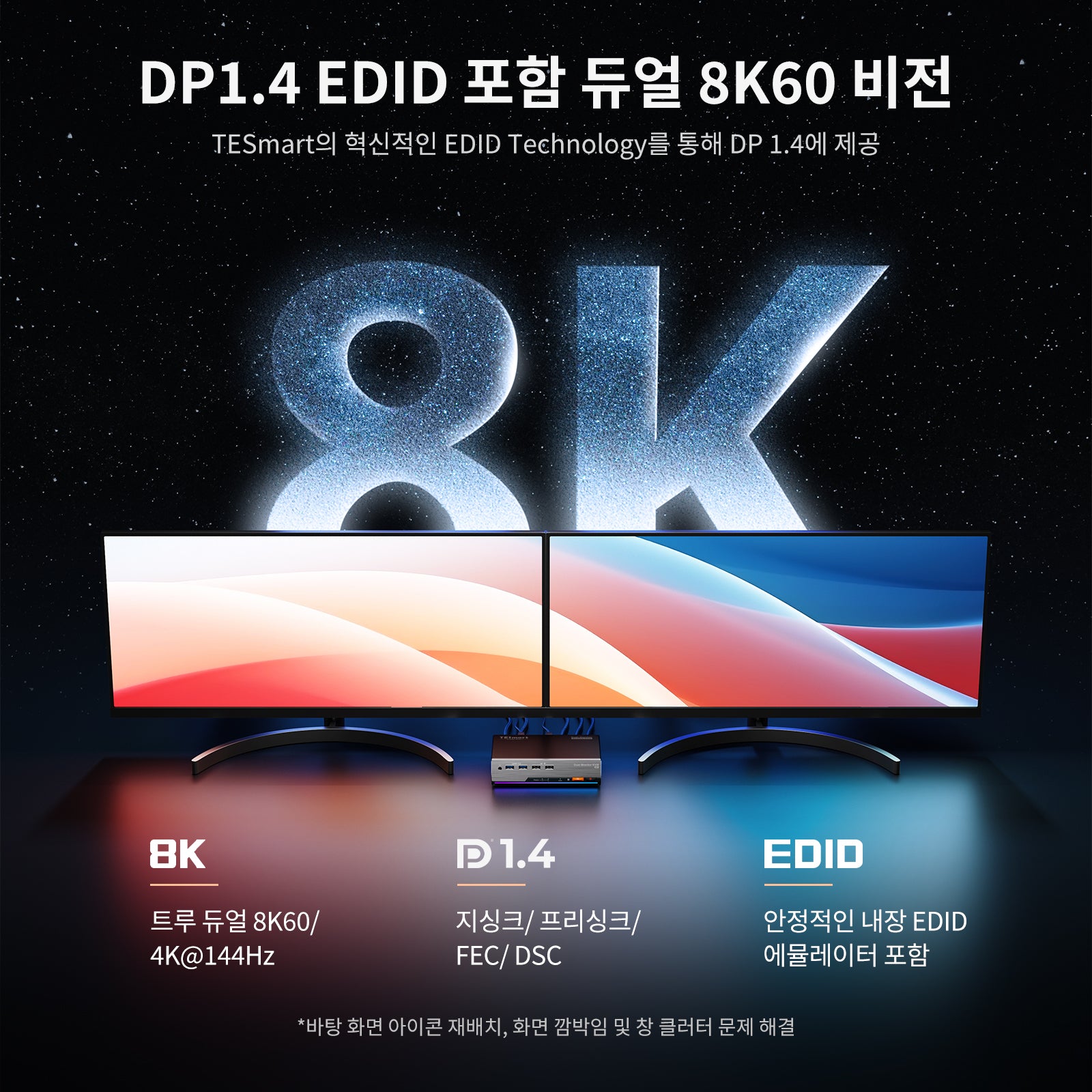 DKS202-M24 DP 1.4 듀얼 8K@60Hz KVM 스위치 PC용 게이밍 독 2대 모니터, EDID & G-Sync FreeSync 포함