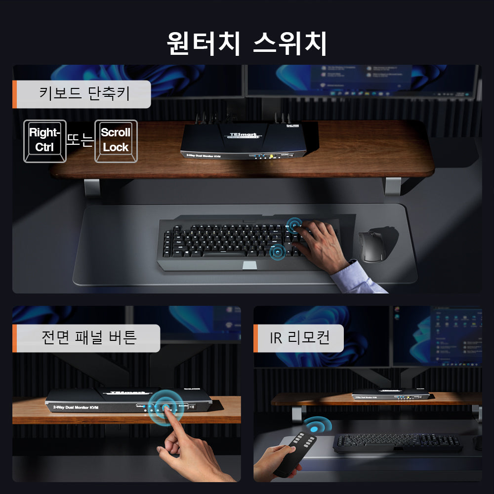 TESmart 4포트 2:2 듀얼 모니터 HDMI KVM 스위치 – 4K60Hz, USB 허브 지원 | TESmart Korea