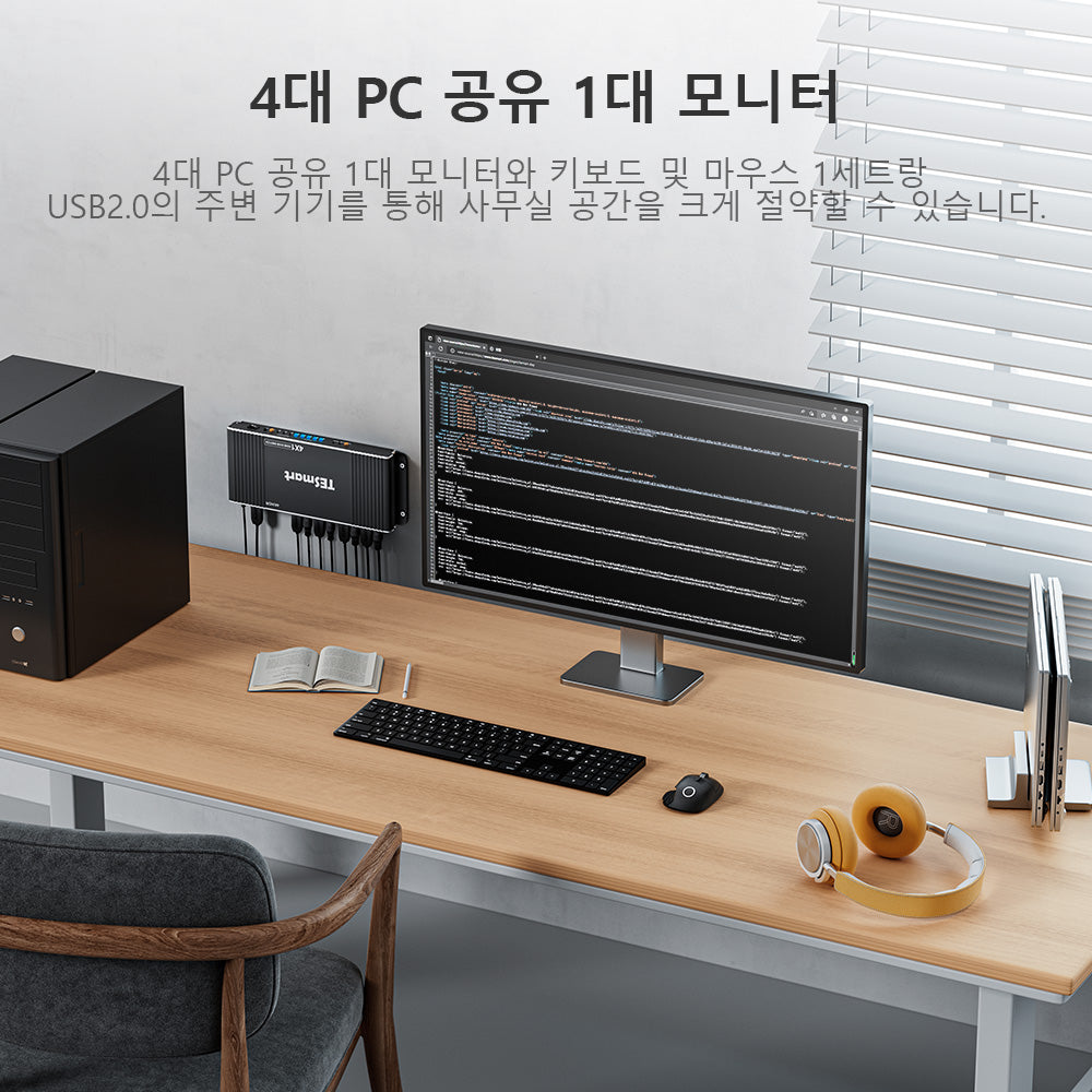 TESmart B 시리즈 4포트 4:1 싱글 모니터 HDMI KVM 스위치 키트 – 4K60Hz,EDID 포함 | TESmart Korea