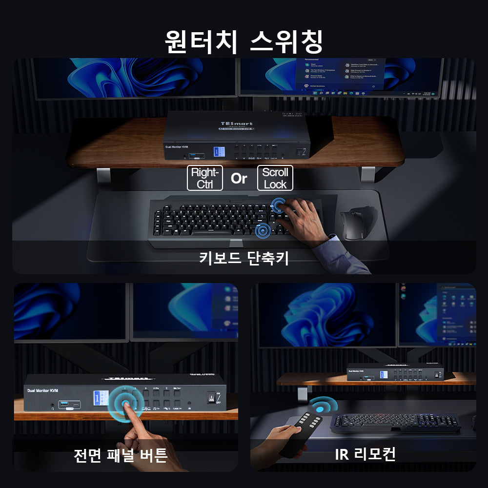 TESmart 4포트 4:2 듀얼 모니터 DP KVM 스위치 키트 – 4K60Hz, USB 3.0 허브, 오디오 I/O 지원 | TESmart Korea