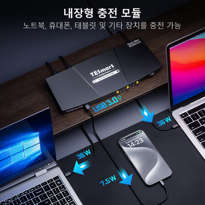 TESmart 2포트 2:2 듀얼 모니터 USB-C KVM 도킹 스테이션 키트 – 4K60Hz, MST 지원 | TESmart Korea