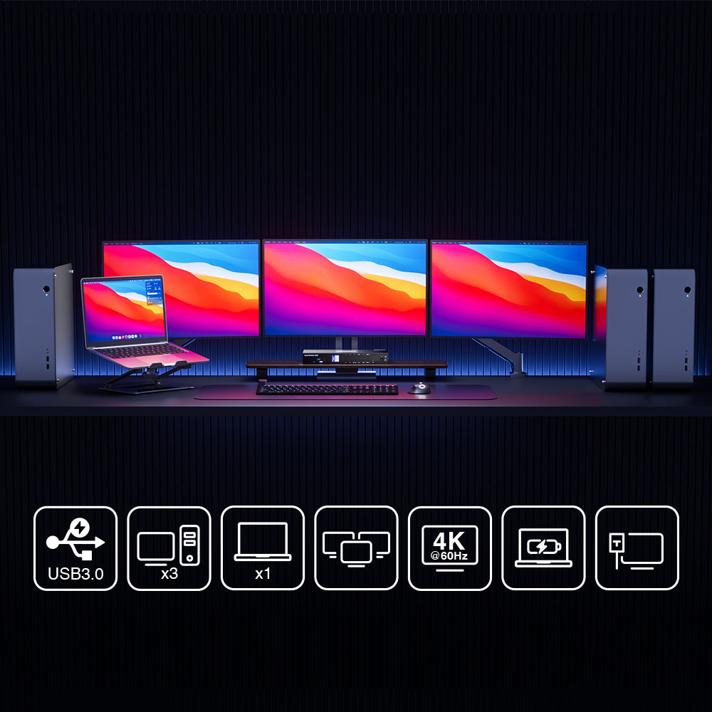 TESmart 4포트 4:3 트리플 모니터 MST KVM 도킹 스테이션 키트 – 4K60Hz, 4xUSB3.0포트 포함,LAN 포트 및 EDID 지원 | TESmart Korea