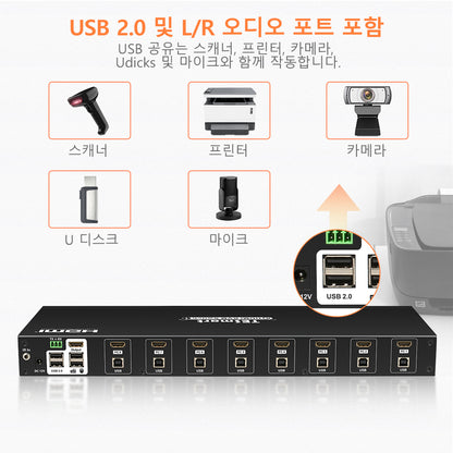 TESmart 8포트 8:1  HDMI KVM 스위치 – 키보드 &amp; 마우스 공유, 4K30Hz, RS232/LAN 지원 | TESmart Korea