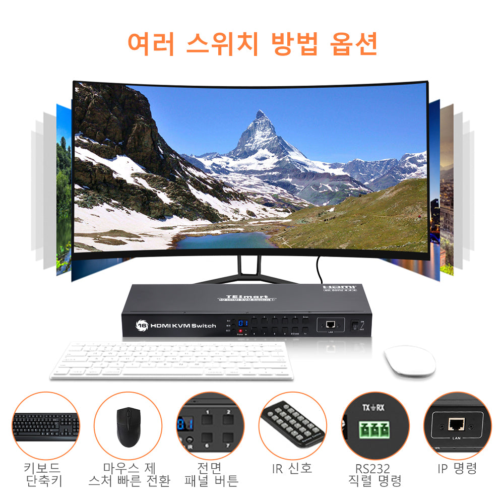 TESmart 티이스마트 16:1 HDMI KVM 스위치 4K60Hz RS232/LAN가능