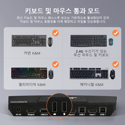 TESmart 2포트 2:1 HDMI KVM 스위치 – 4K60Hz, 마우스 심리스 스위칭 지원 | TESmart Korea