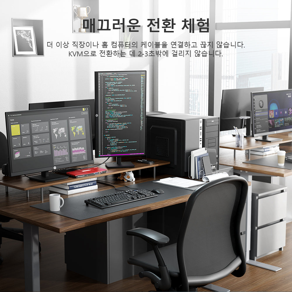 TESmart 2포트 2:2 듀얼 모니터 HDMI+VGA KVM 스위치 – 4K60Hz, USB 허브 포함 | TESmart Korea