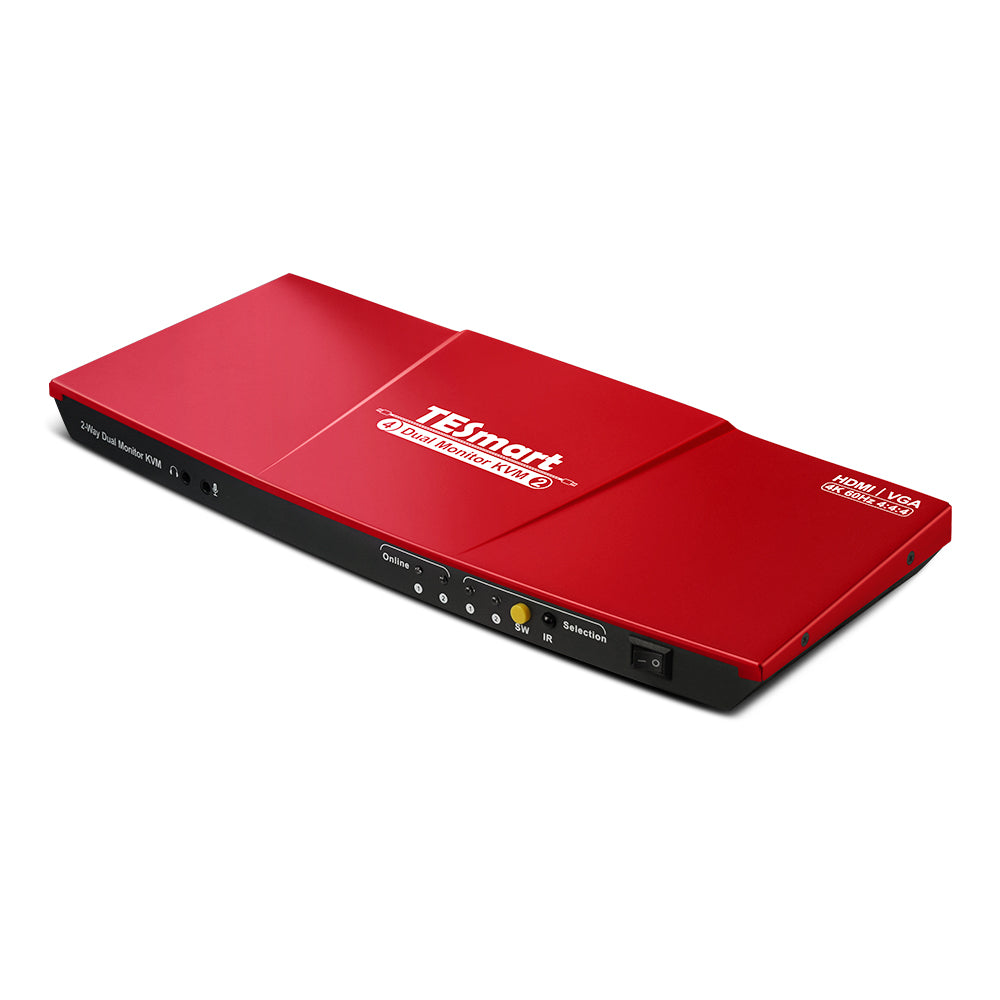 TESmart 2포트 2:2 듀얼 모니터 HDMI+VGA KVM 스위치 – 4K60Hz, USB 허브 포함 | TESmart Korea