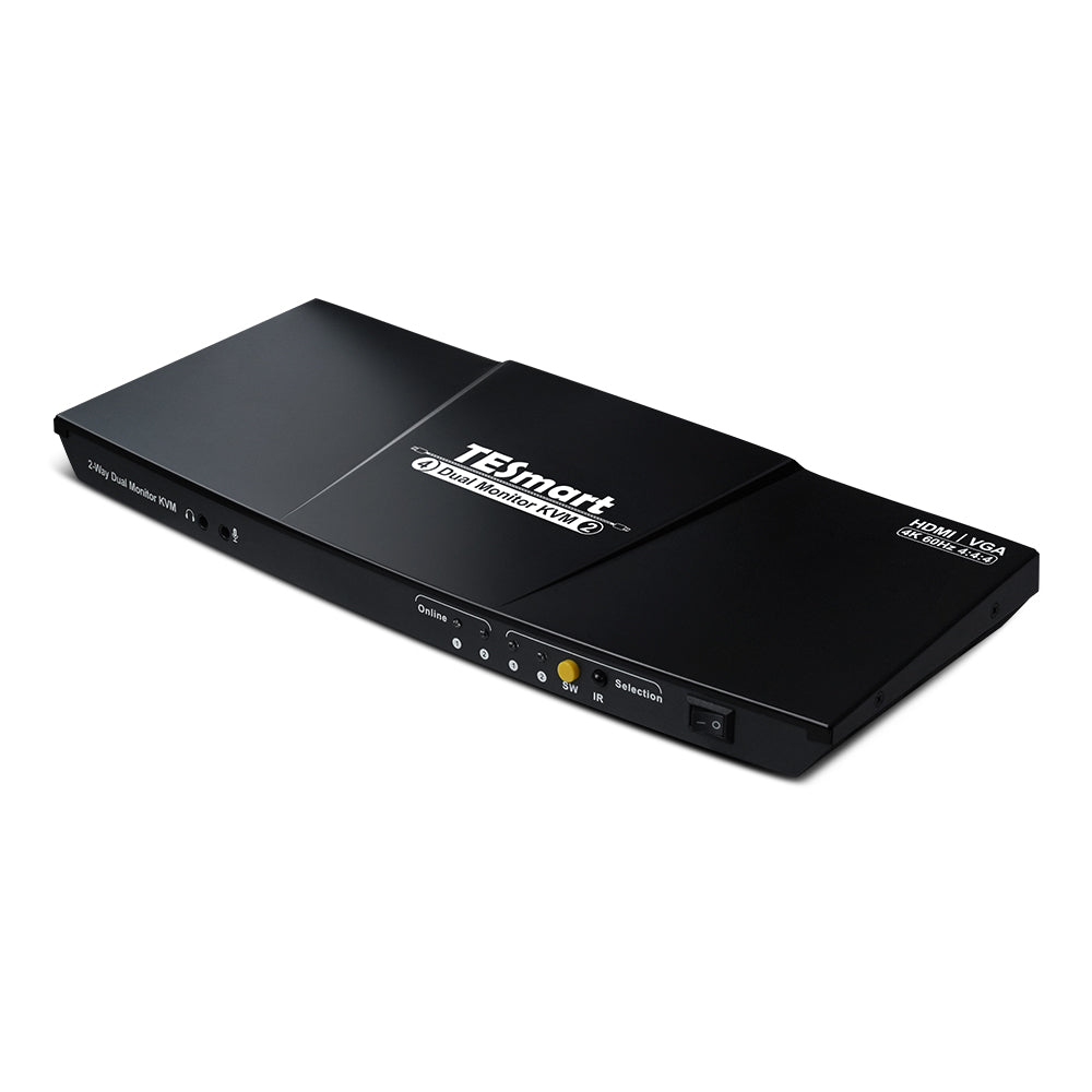 TESmart 2포트 2:2 듀얼 모니터 HDMI+VGA KVM 스위치 – 4K60Hz, USB 허브 포함 | TESmart Korea